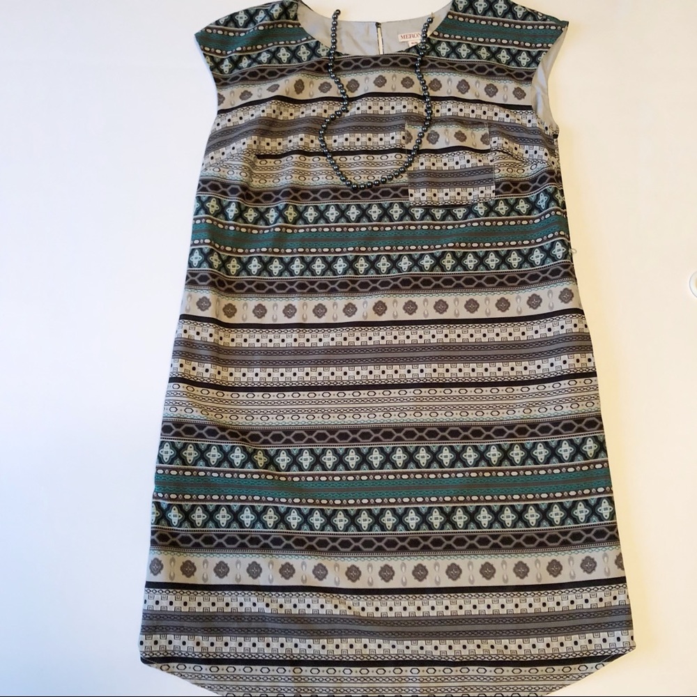 Merona teal and grey patterned shift dress